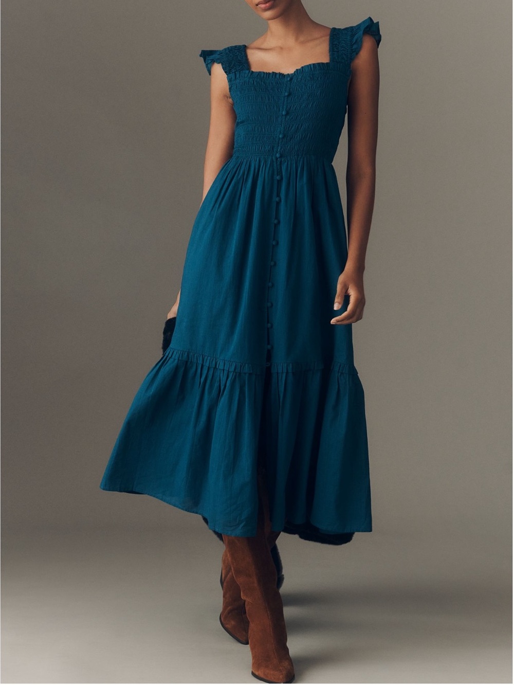 Anthropologie Peregrine Square-Neck Sleeveless Midi Dress New Large Indigo Blue - Picture 2 of 13
